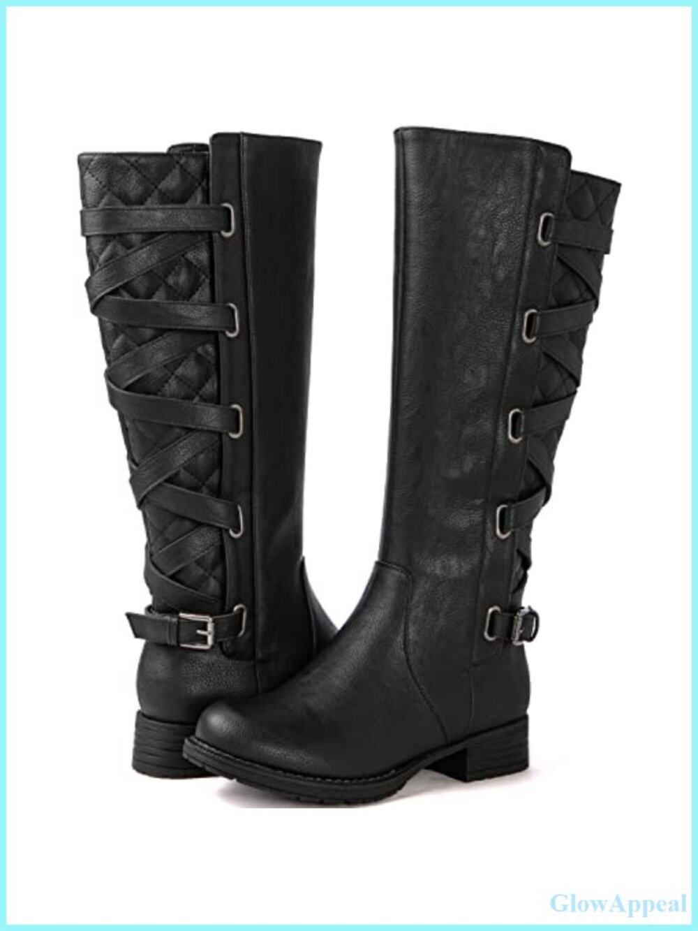 Faux Leather Knee High Riding Boots Low Heel Comfort Zip